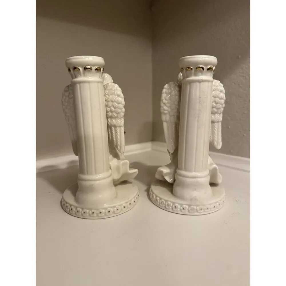 Mikasa Set Of‎ 2 Holiday Elegance Porcelain Candlestick Holders- Angels